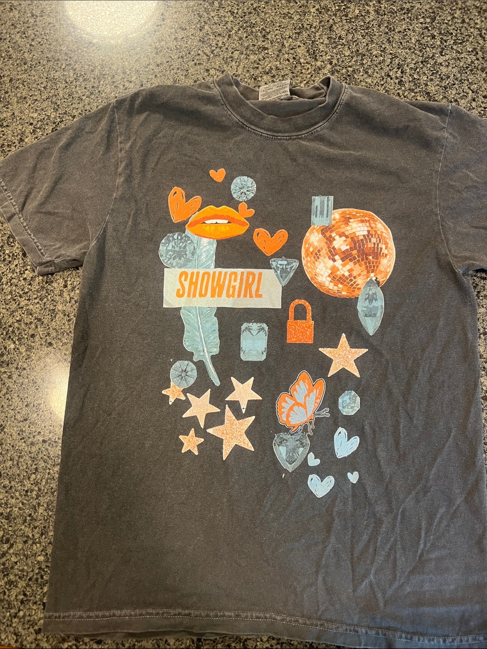 Taylor Swift Charcoal Tee with Orange & Light Blue Graphics